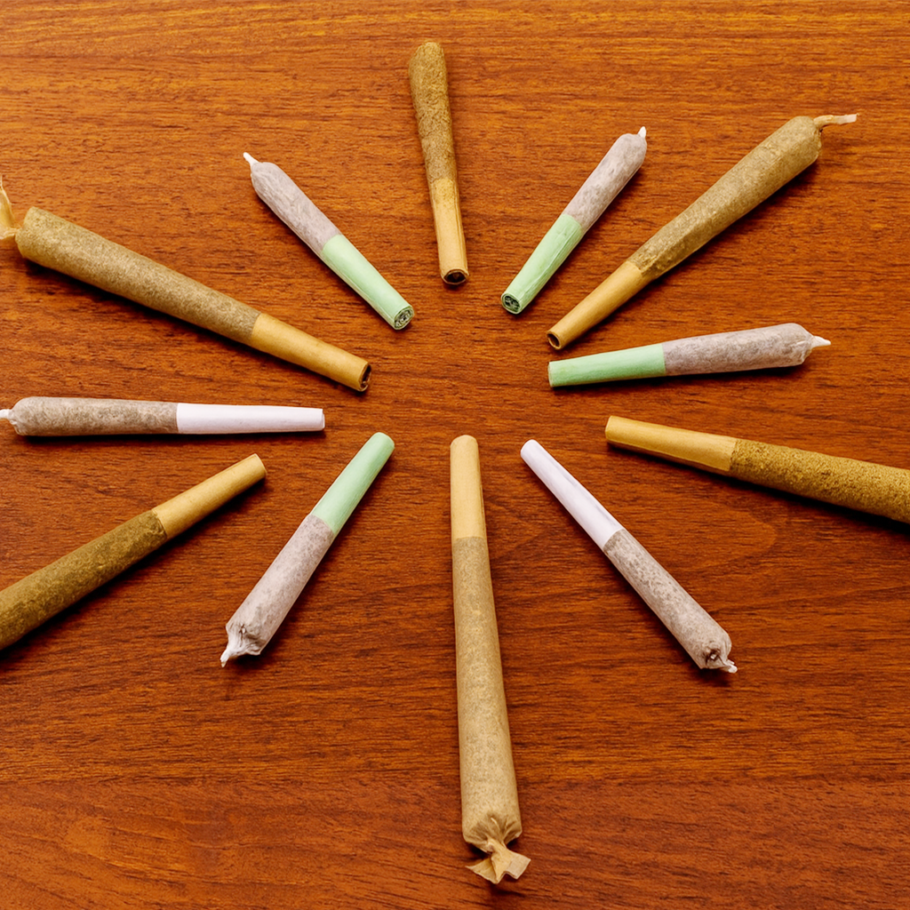 Different sizes of pre-rolls aligned in a circle shape