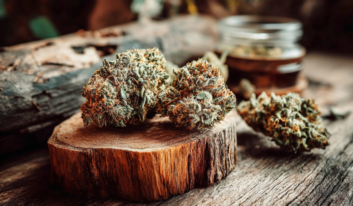 flower (1) high thc flower on a wooden piece